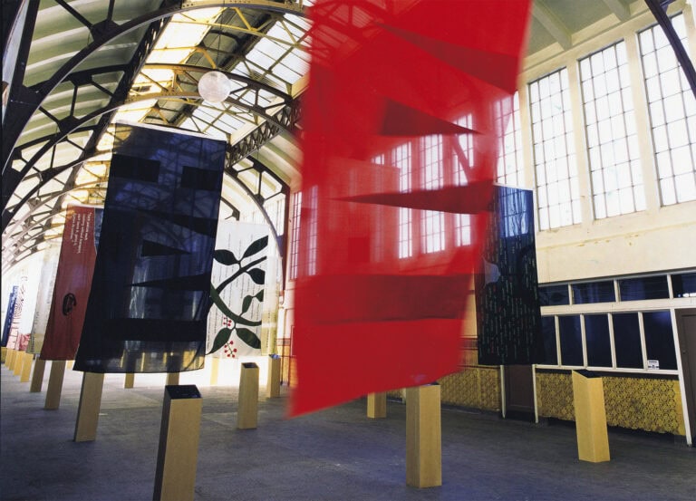 Large poetry flags installed in Auckland Railway Station concourse
